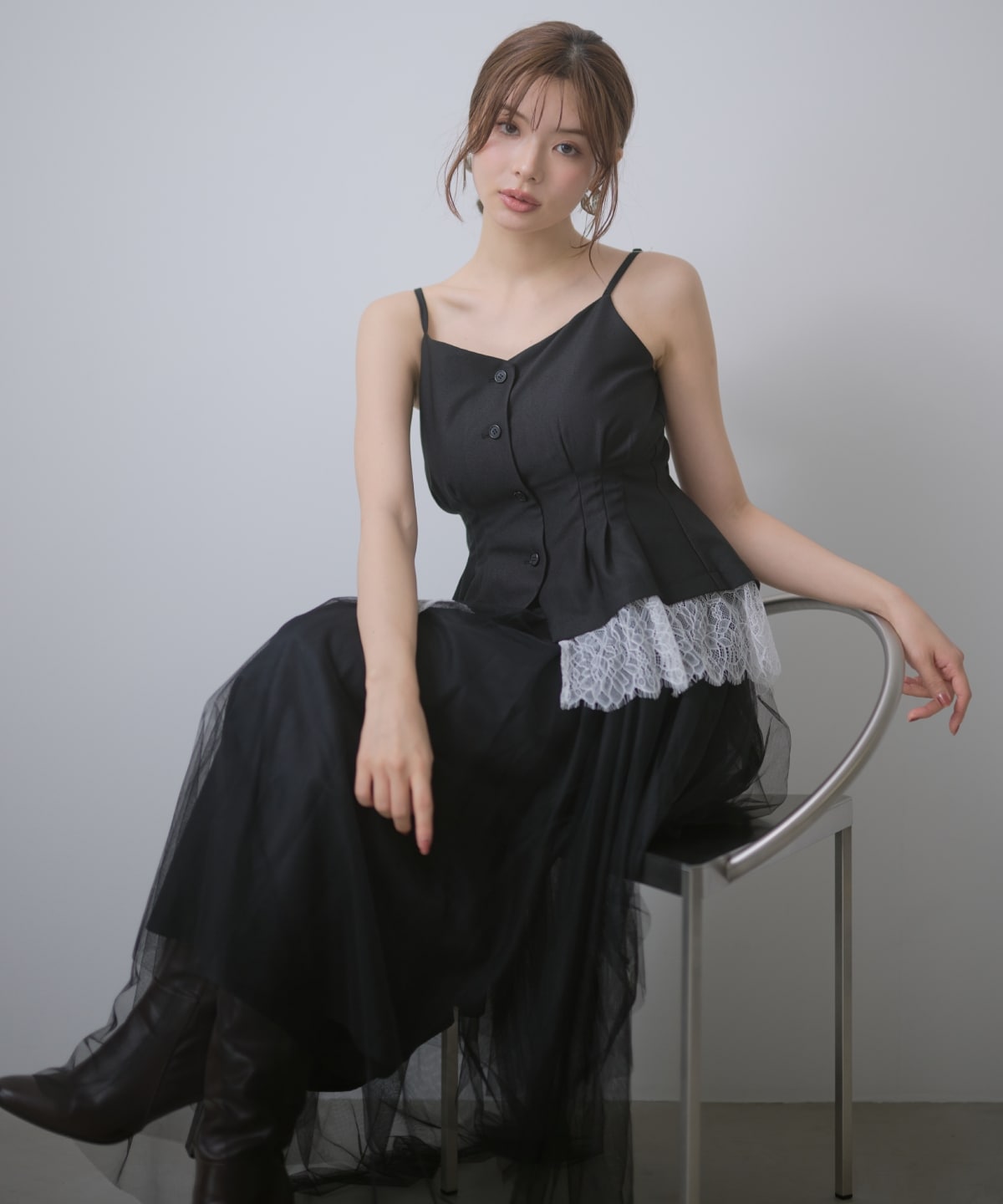 レイヤードビスチェキャミワンピース