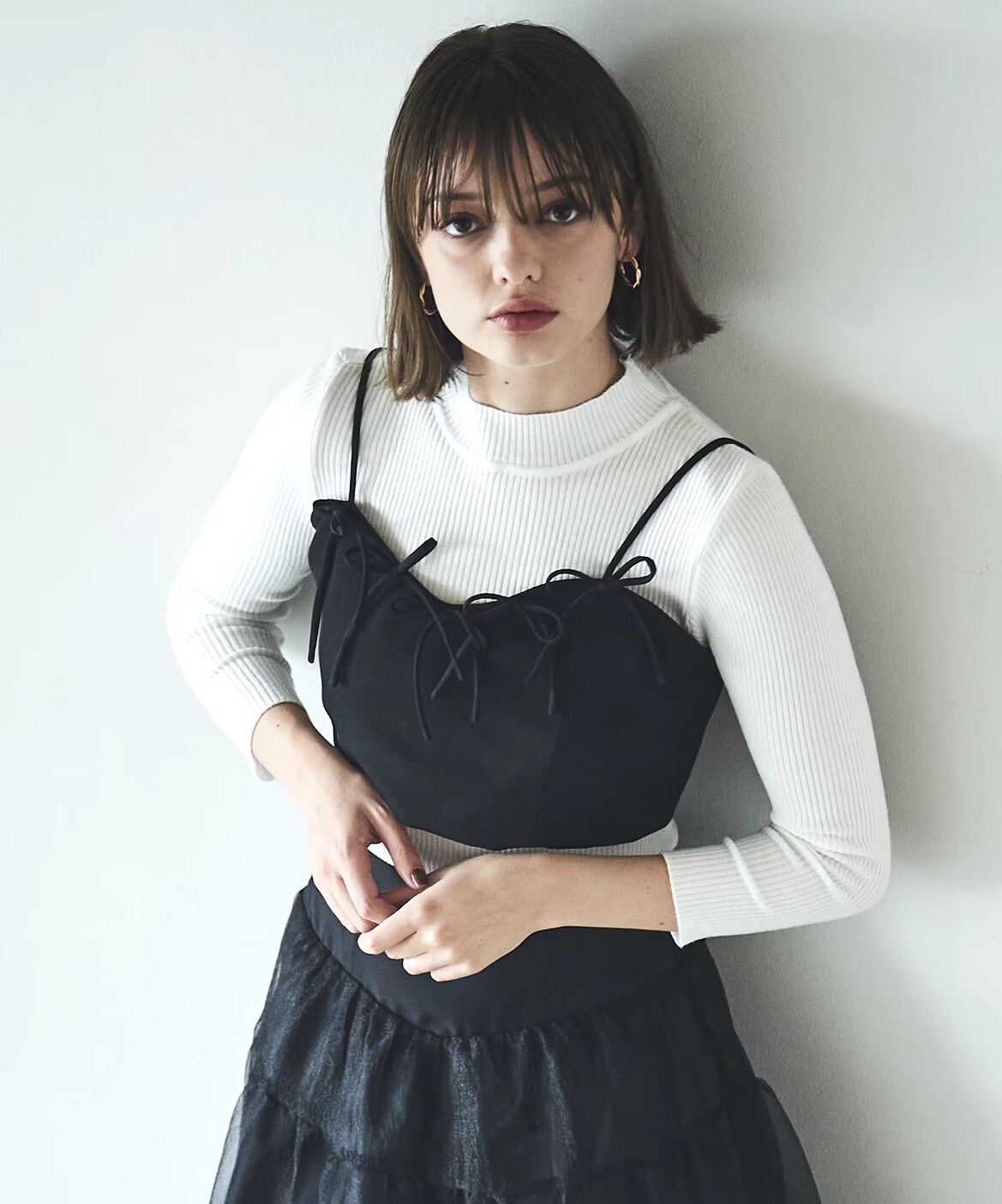 リボンビスチェ＋リブニットプルオーバー