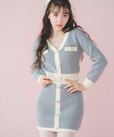 配色ニットミニスカート