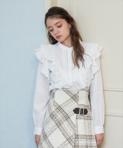 ショルダーフリルスタンドシャツ