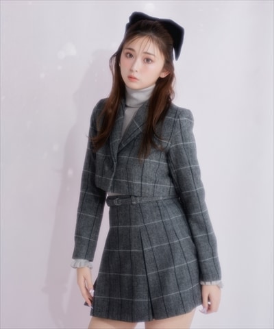 【セットアップ可能】ヘリンボーンチェックタックミニスカート