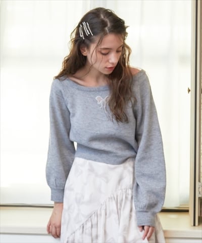 ワンショルリボンレースニット