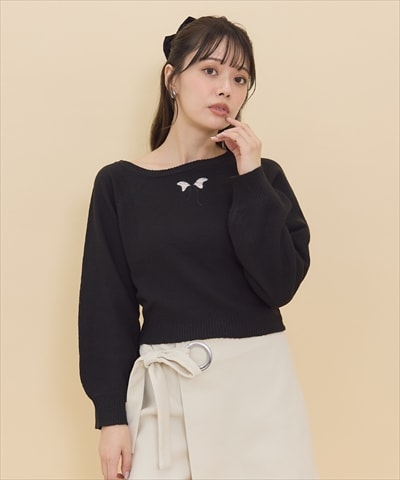 ワンショルリボンレースニット