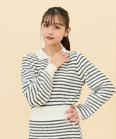 【セットアップ可能】シャギーポロニットトップス