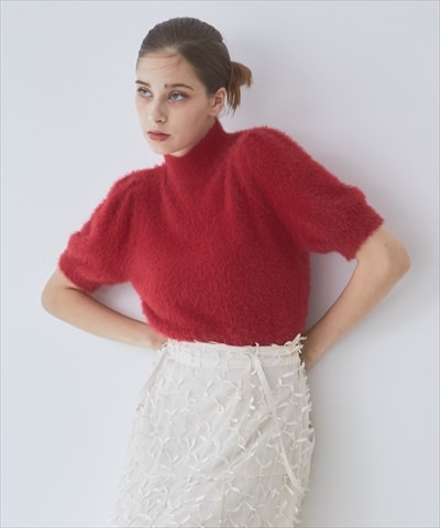 フェザーライク半袖ニットプルオーバー