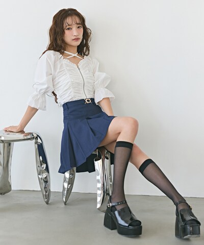 フロントZIPクロスギャザーブラウス