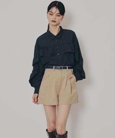フリルラインストライプブラウス