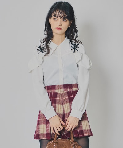 リボンフリルショルダーブラウス