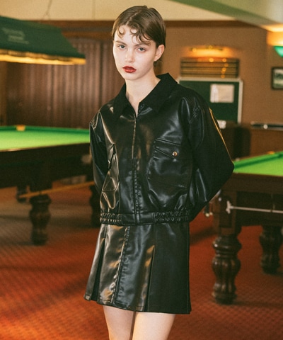 【セットアップ可能】フェイクレザーBOXプリーツミニスカート