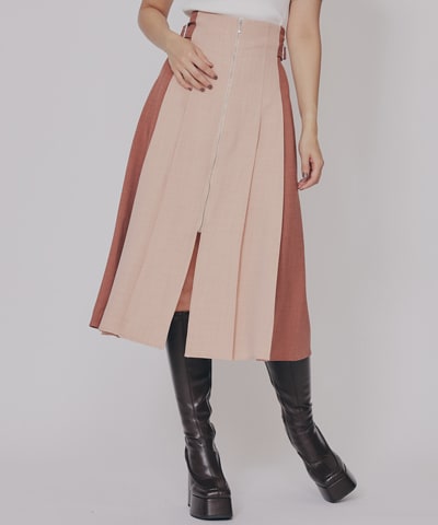 フロントジップバイカラーミディスカート