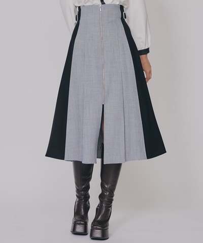 フロントジップバイカラーミディスカート