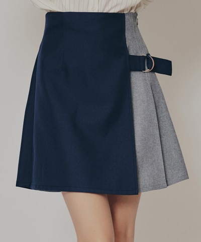 バイカラーアシメプリーツミニスカート