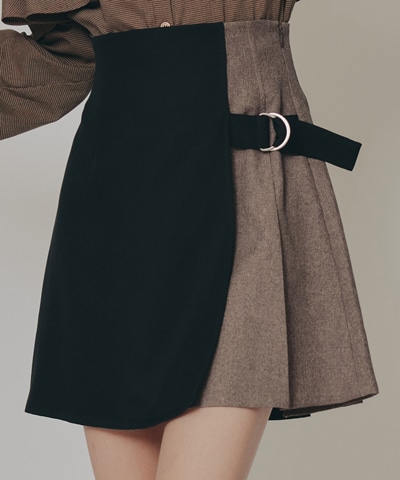 バイカラーアシメプリーツミニスカート