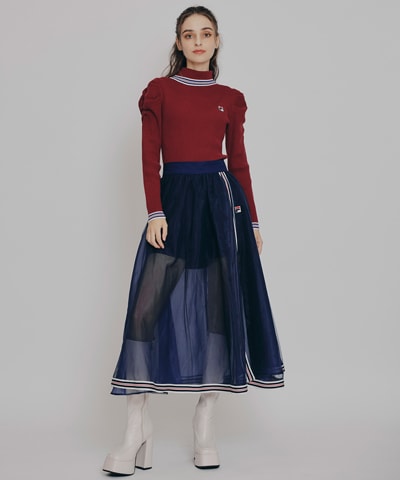 ［FILA×REDYAZEL］チュールレイヤードショートパンツ×トリコロールラインスリットロングスカート