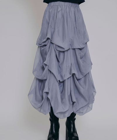 タックバルーンボリュームシフォンロングスカート