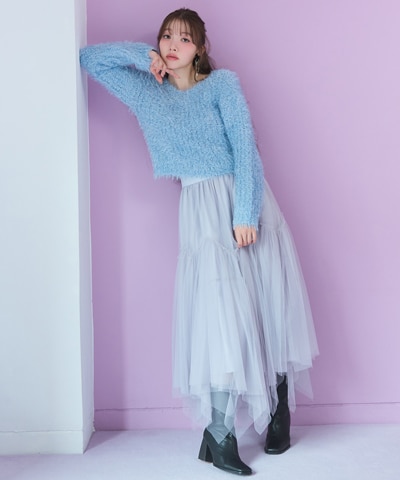 チュールフレアロングスカート