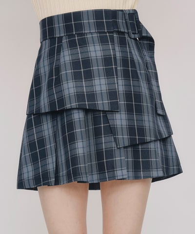 レイヤードライクチェックプリーツミニスカート