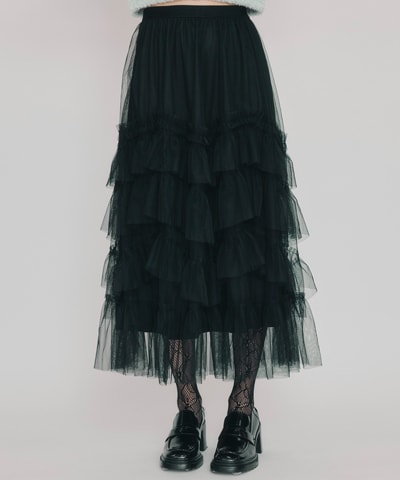 ギャザーチュールティアードロングスカート