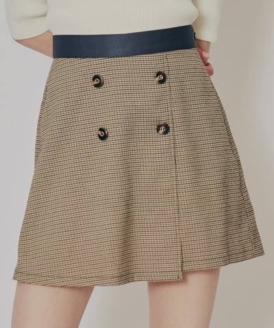【セットアップ可能】グレンチェックミニラップスカートライクショートパンツ