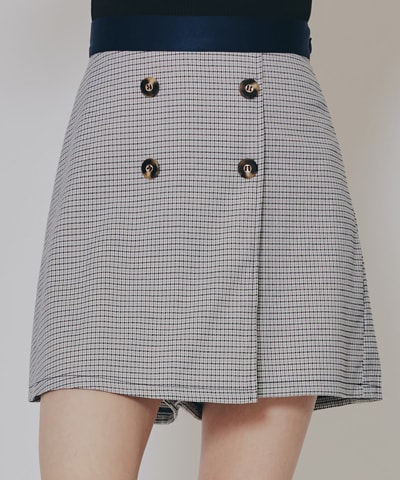 【セットアップ可能】グレンチェックミニラップスカートライクショートパンツ