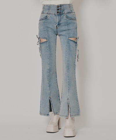 カットアウトリボンストレッチデニム