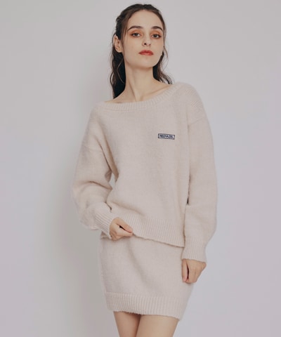 フラッフィニットボーダープルオーバー×タイトミニスカートセットアップ