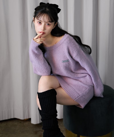 フラッフィニットボーダープルオーバー×タイトミニスカートセットアップ