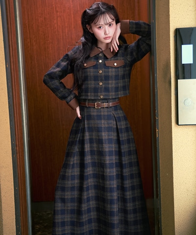 クラシカルチェックコンパクトシャツ×ロングスカートセットアップ