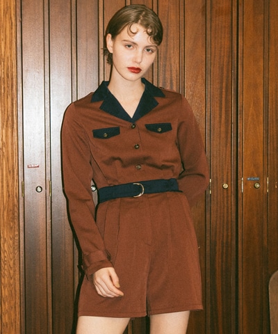 バイカラーベルトショートオールインワン