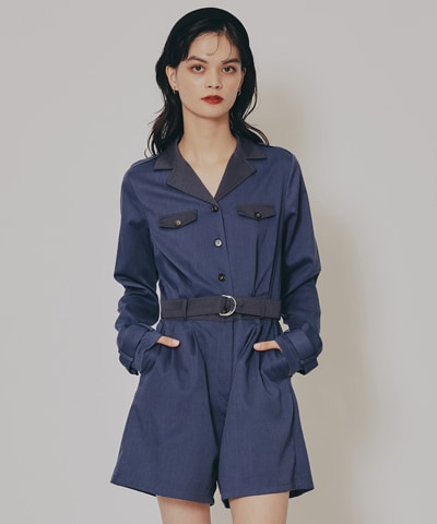 バイカラーベルトショートオールインワン