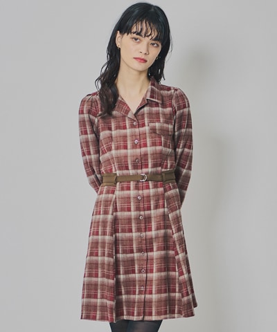 ウエストベルトチェックミニワンピース