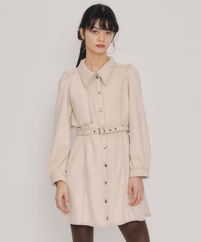 バイカラーステッチラインミニワンピース(S アイボリー): REDYAZEL