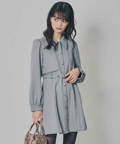 バイカラーステッチラインミニワンピース