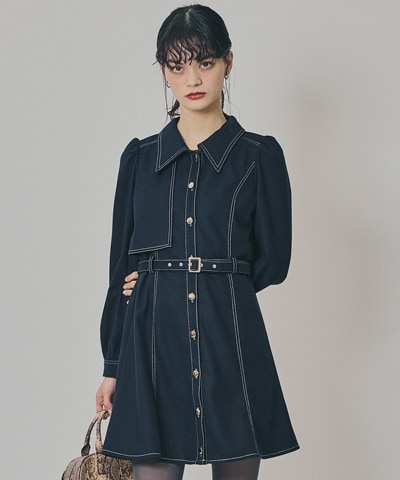 バイカラーステッチラインミニワンピース