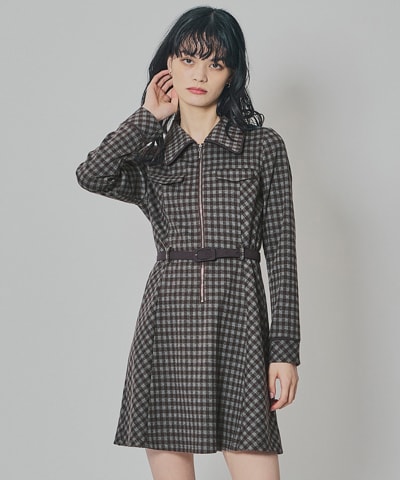クラシカルチェックZIPミニワンピース