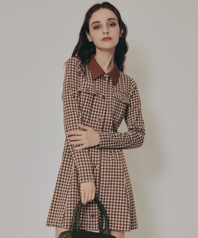 チェックバイカラーカットミニワンピース