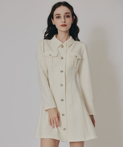 ＲＥＤＢＵＬＬＢＯＲＡワンピースウェア エンブレムボタンマイクロワッフルシャツワンピース(S ホワイト