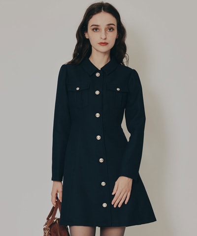 エンブレムボタンマイクロワッフルシャツワンピース