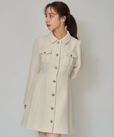 エンブレムボタンツイードシャツミニワンピース