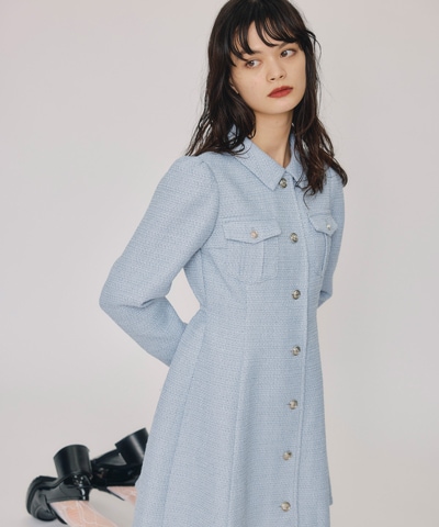 エンブレムボタンツイードシャツミニワンピース