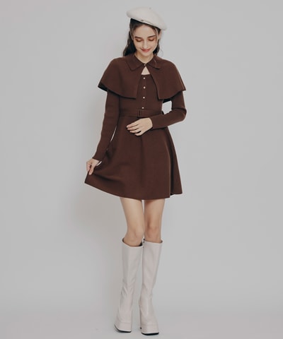 ケープSETニットフレアミニワンピース