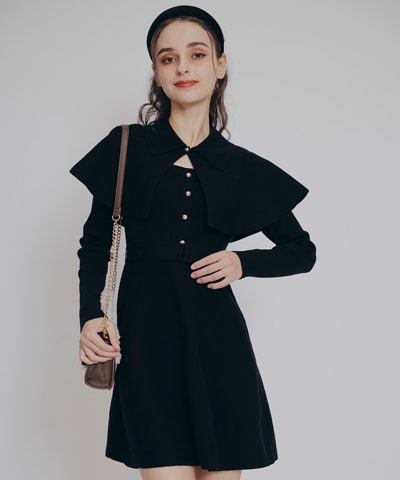 ケープSETニットフレアミニワンピース