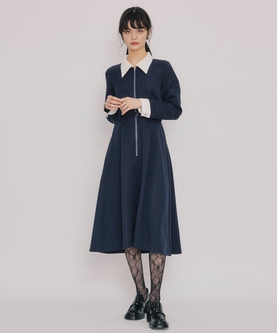 フロントZIPストライプロングワンピース