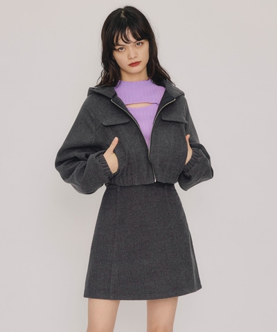 【セットアップ可能】ビッグスリーブフードショートブルゾン