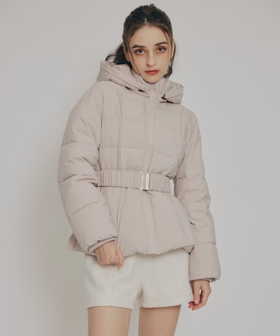 ベルトデザインキルティングファイバーダウンジャケット