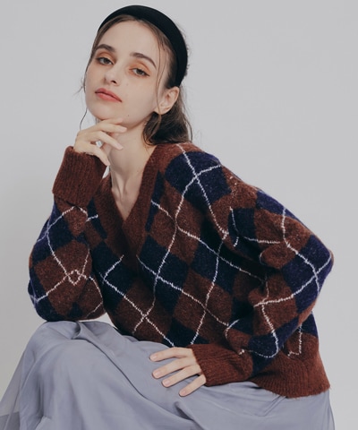 アーガイルVネックニットプルオーバー