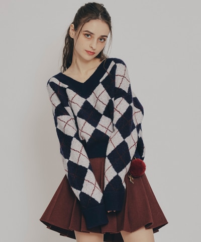 アーガイルVネックニットプルオーバー