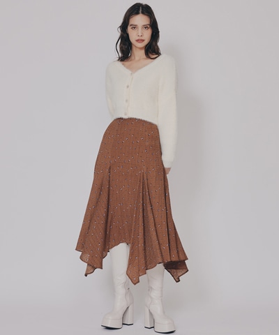 フェザーヤーンビジューボタンカーディガン