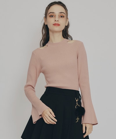 カットアウトリブニットトップス