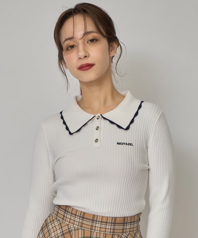 スカラカラーポロニットプルオーバー